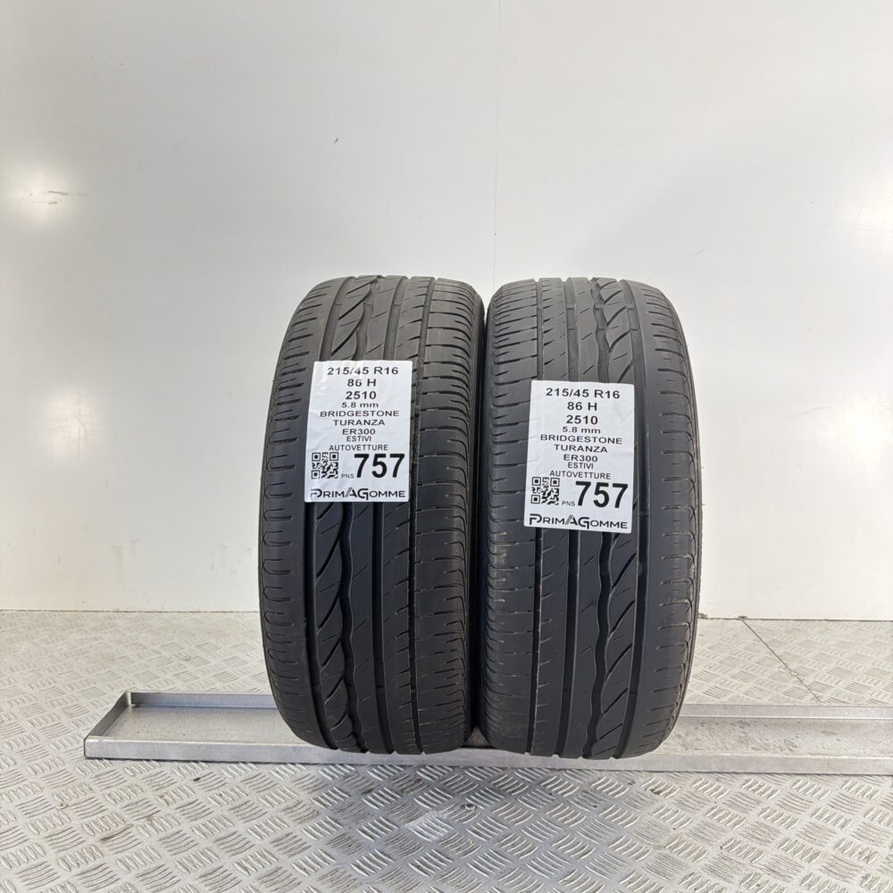 Pneumatici Usati 215 45 R16 86H Bridgestone Turanza ER300 82% Estive | Gomme Usate | PrimaGomme.it Pneumatici Usati 215 45 R16 86H Bridgestone Turanza ER300 82% Estive