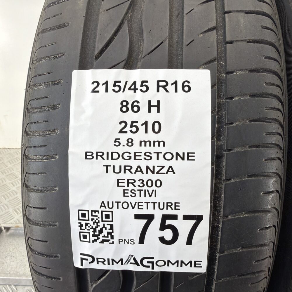 Pneumatici Usati 215 45 R16 86H Bridgestone Turanza ER300 82% Estive | Gomme Usate | PrimaGomme.it Pneumatici Usati 215 45 R16 86H Bridgestone Turanza ER300 82% Estive - immagine 3