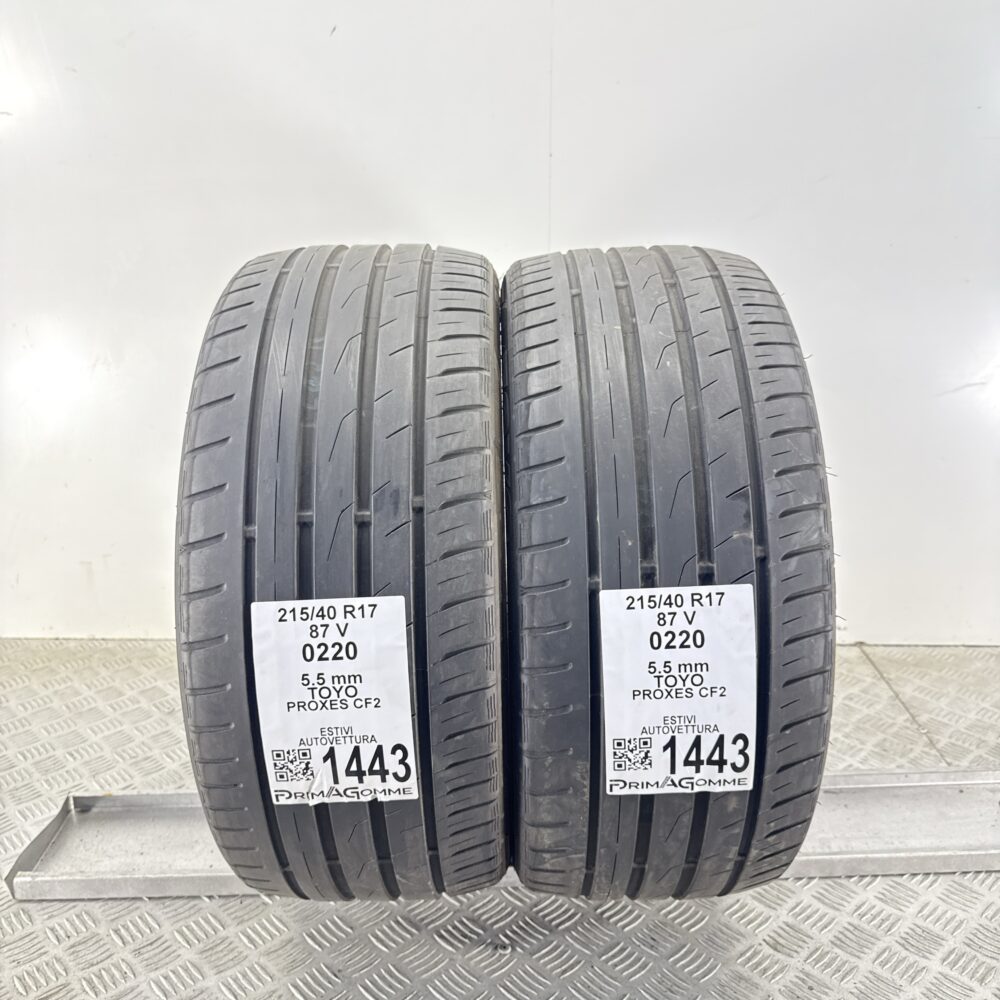 Gomme Usate 215 40 R17 87V Toyo Proxes CF2 78% Estive | Gomme Usate | PrimaGomme.it Gomme Usate 215 40 R17 87V Toyo Proxes CF2 78% Estive