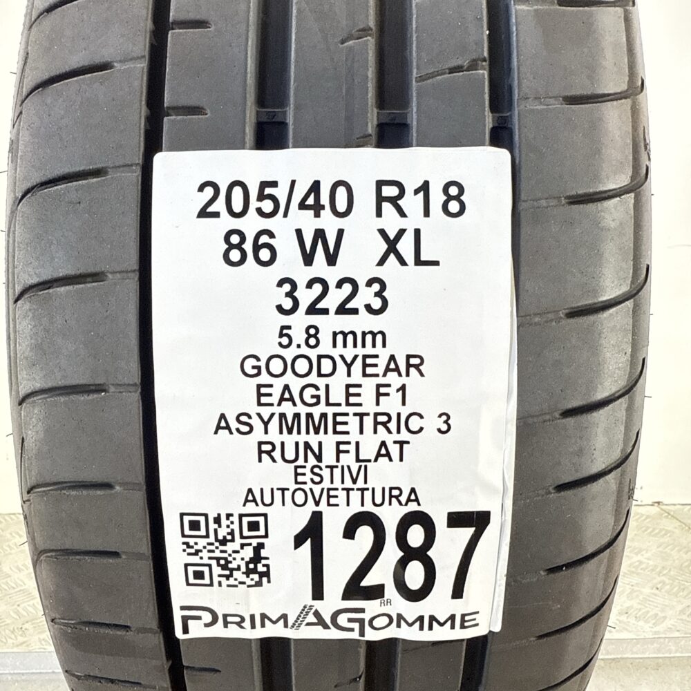 Pneumatico Usato 205 40 R18 XL 86W Goodyear Eagle F1 Asymmetric 3 RunFlat Estivo | Gomme Usate | PrimaGomme.it Pneumatico usato 205 40 R18 Goodyear Eagle F1 Asymmetric 3