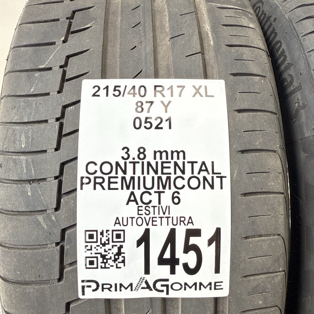 Gomme Usate 215 40 R17 XL 87Y Continental PremiumContact 6 Estive | Gomme Usate | PrimaGomme.it Gomme Usate 215 40 R17 XL 87Y Continental PremiumContact 6 Estive - immagine 3