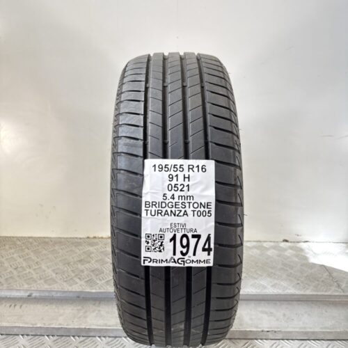 Pneumatico Usato 195 55 R16 91H Bridgestone Turanza T005 77% Estivo
