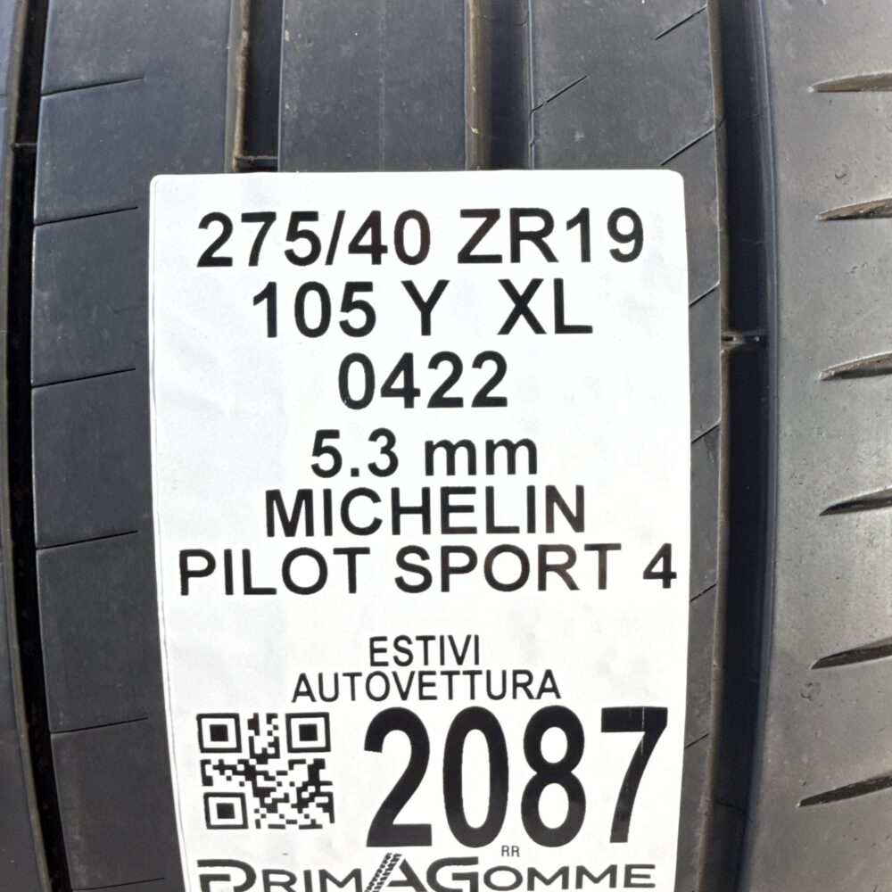 Pneumatici Usati 275 40 ZR19 XL 105Y Michelin Pilot Sport 4 76% Estive | Gomme Usate | PrimaGomme.it Pneumatici usati 275 40 ZR19 Michelin Pilot Sport 4