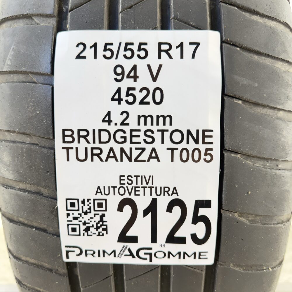 Pneumatico Usato 215 55 R17 94V Bridgestone Turanza T005 Estivo | Gomme Usate | PrimaGomme.it Pneumatico usato 215 55 R17 Bridgestone Turanza T005 - foto 6