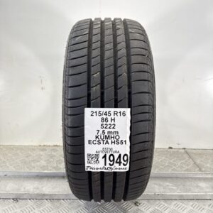 Pneumatico Usato 215 45 R16 86H Kumho Ecsta HS51 100% Estivo