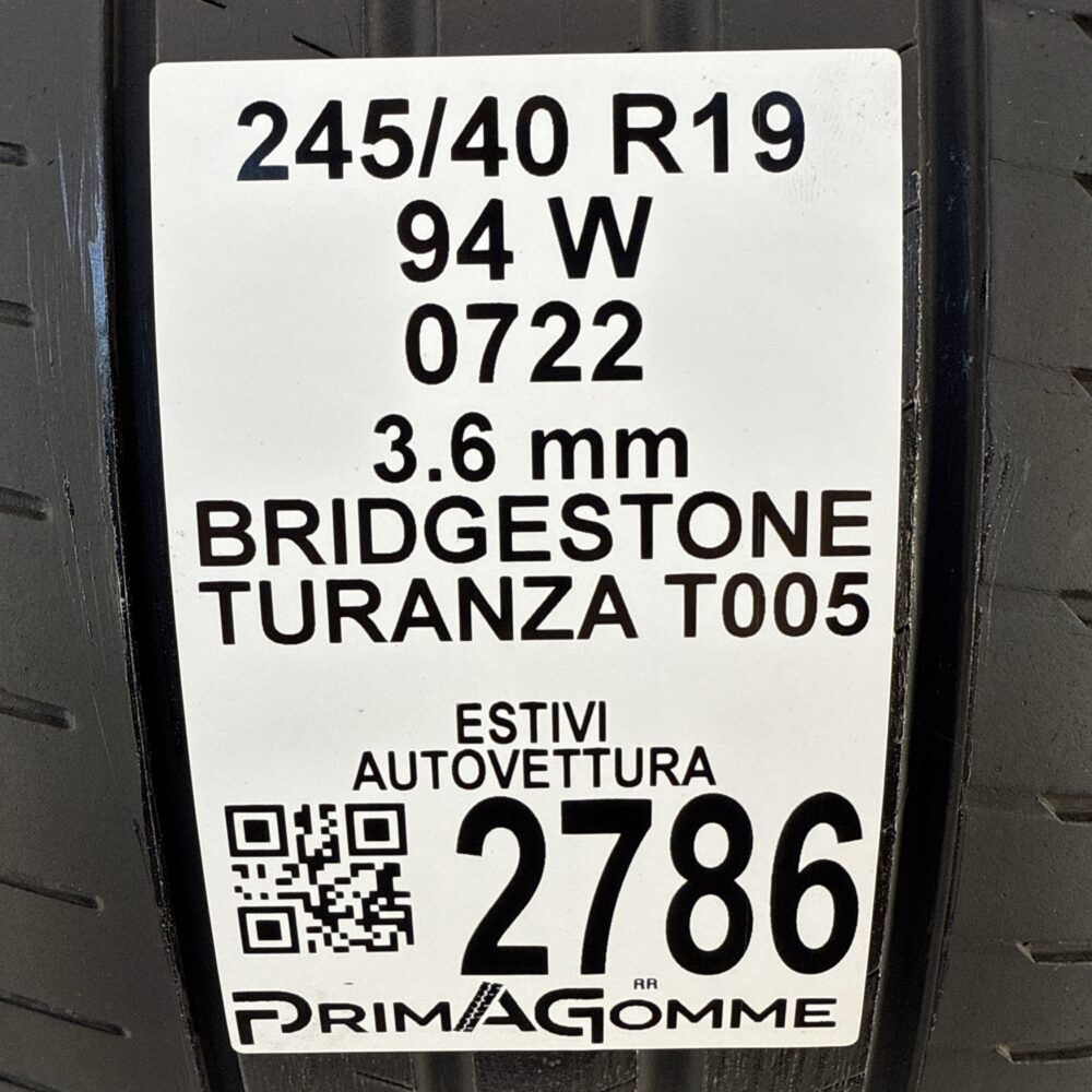 Gomme Usate 245 40 R19 94W Bridgestone Turanza T005 Estive | Gomme Usate | PrimaGomme.it Gomme usate 245 40 R19 Bridgestone Turanza T005 - foto 14