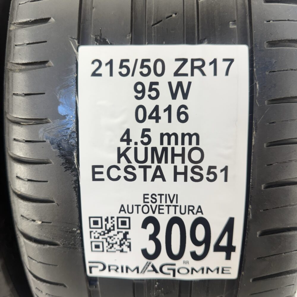 Gomma Usata 215 50 ZR17 95W Kumho Ecsta HS51 Estivo | Gomme Usate | PrimaGomme.it Gomma usata 215 50 ZR17 Kumho Ecsta HS51 - foto 10