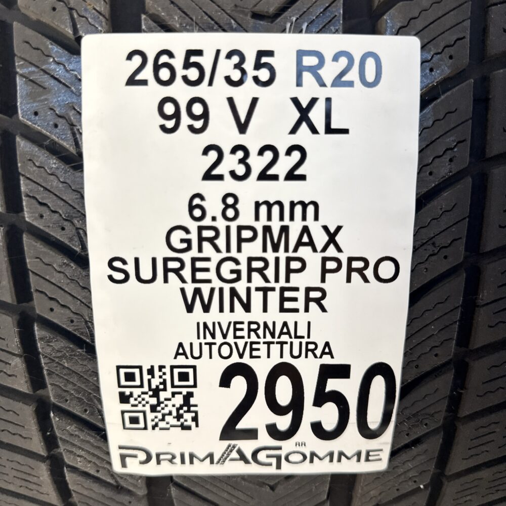 Gomma Usata 265 35 R20 XL 99V GripMax Suregrip Pro Winter 85% Invernale | Gomme Usate | PrimaGomme.it Gomma usata 265 35 R20 GripMax Suregrip Pro Winter - foto 10
