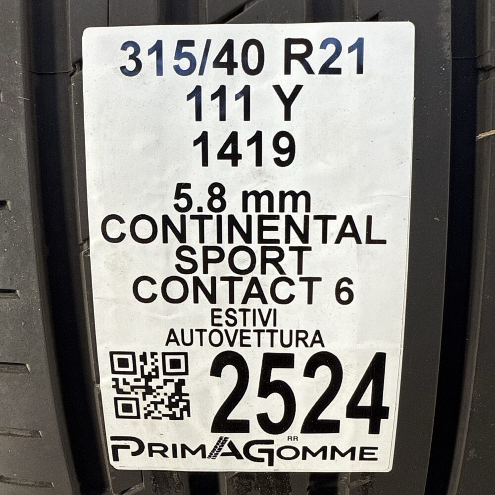 Gomme Usate 315 40 R21 111Y Continental Sport Contact 6 83% Estive | Gomme Usate | PrimaGomme.it Gomme usate 315 40 R21 Continental Sport Contact 6 - foto 3