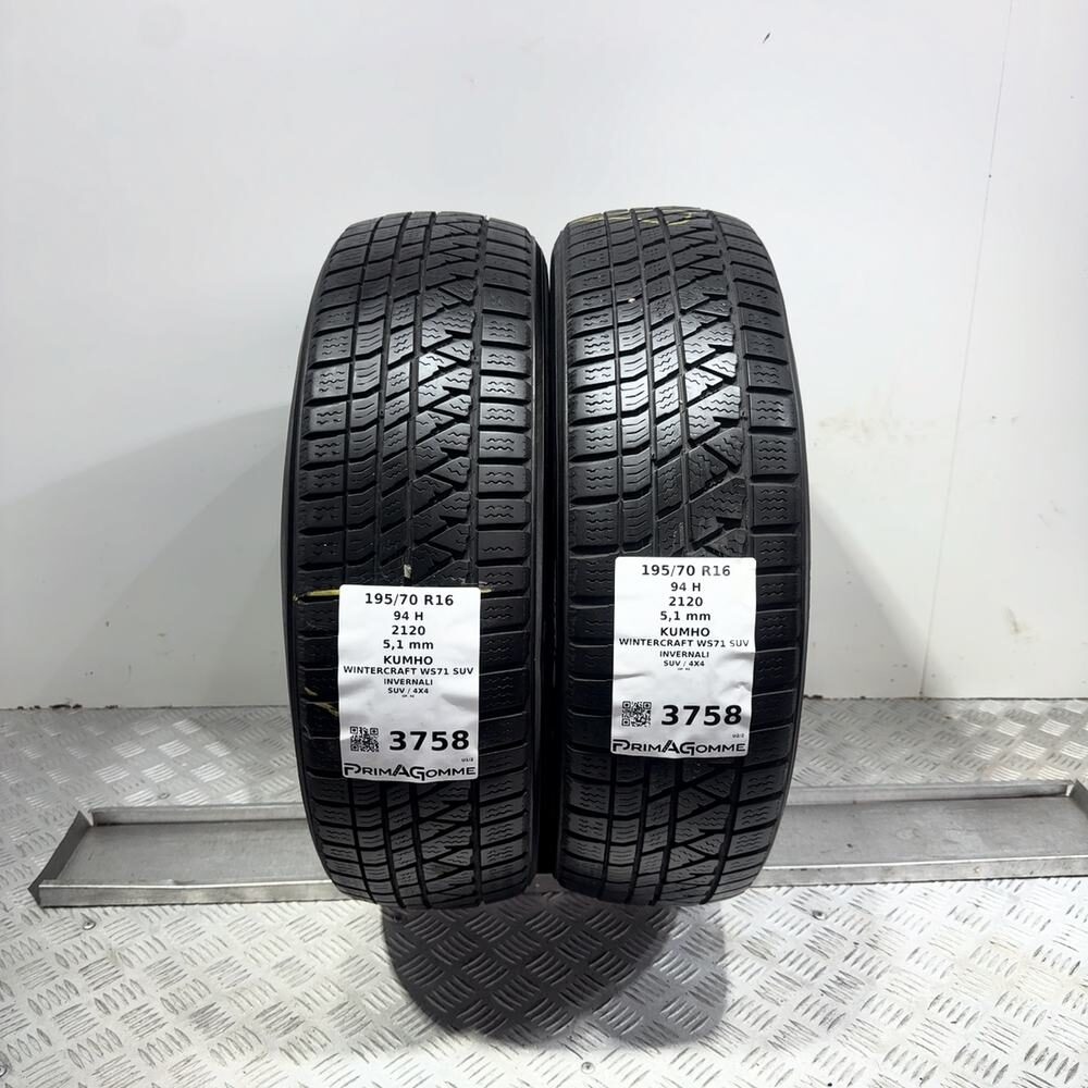 Gomme Usate 195 70 R16 94H Kumho Wintercraft WS71 SUV 73% Invernali | Gomme Usate | PrimaGomme.it Gomme usate Kumho Wintercraft WS71 SUV 195/70 R16 94H