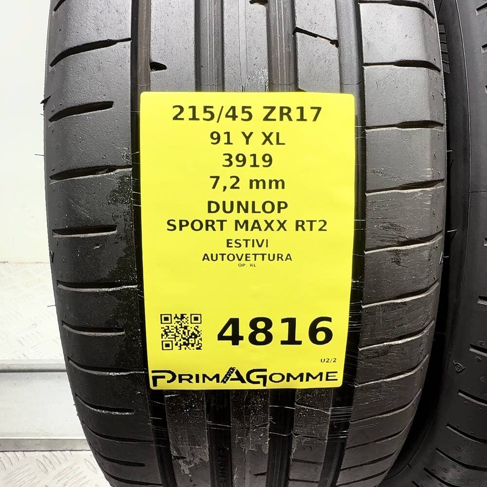 Gomme Usate 215 45 ZR17 91Y XL Dunlop Sport Maxx RT2 98% Estive | Gomme Usate | PrimaGomme.it DUNLOP SPORT MAXX RT2 215/45 ZR17 91Y: fino a 300 km/h, dettaglio fotografico 3
