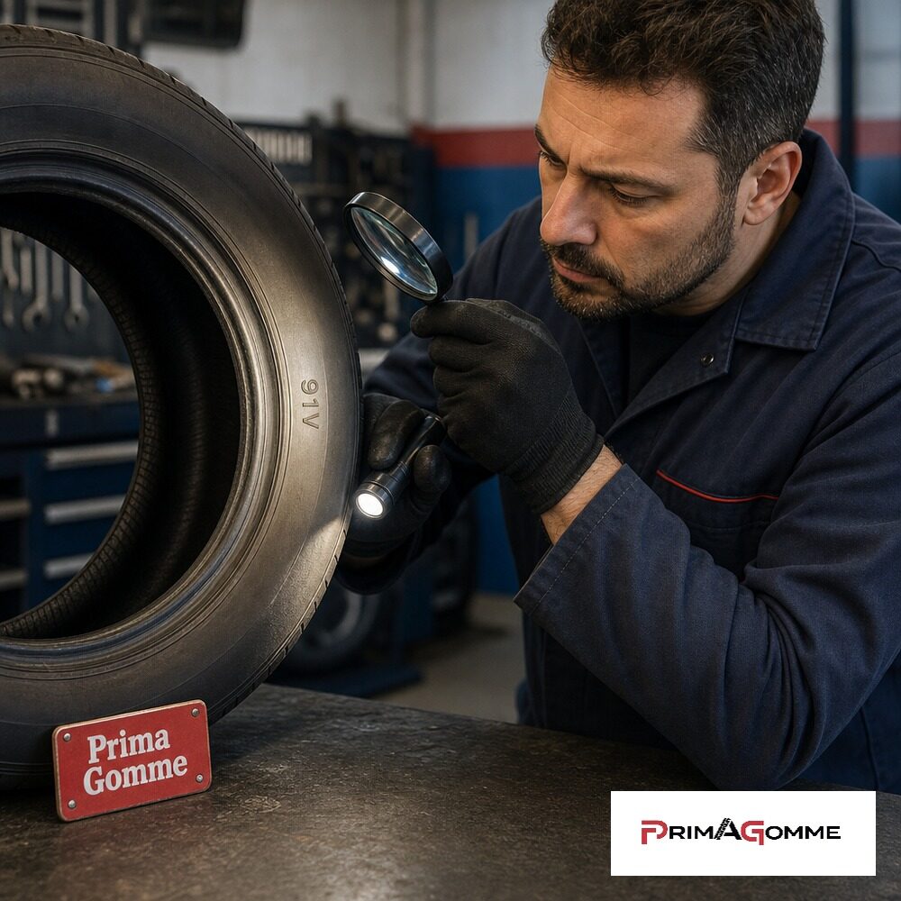 Controllo professionale dell’indice di velocità 91V su pneumatico in officina Prima Gomme