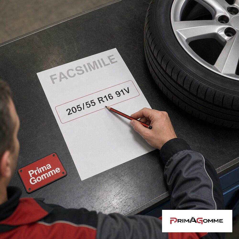 Facsimile di carta di circolazione con misura 205/55 R16 91V in officina Prima Gomme